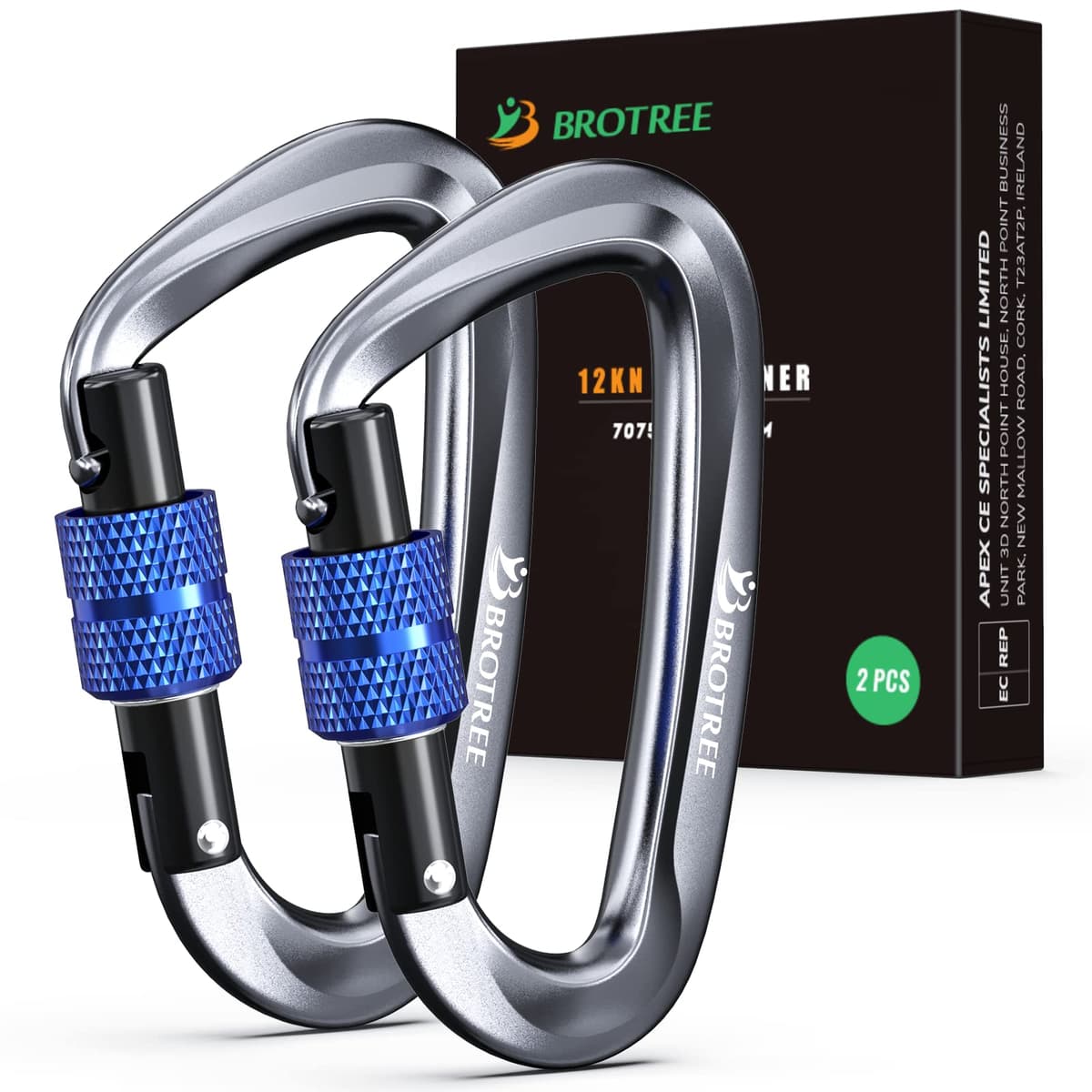 Brotree Mosquetones de Bloqueo 12KN (1200 kg) Mosquetón de Aluminio Resistente con Cierre de Resorte para Hamaca, Senderismo, Gimnasio - Seguridad 8cm Forma de D Mosquetones con Seguro — view 8