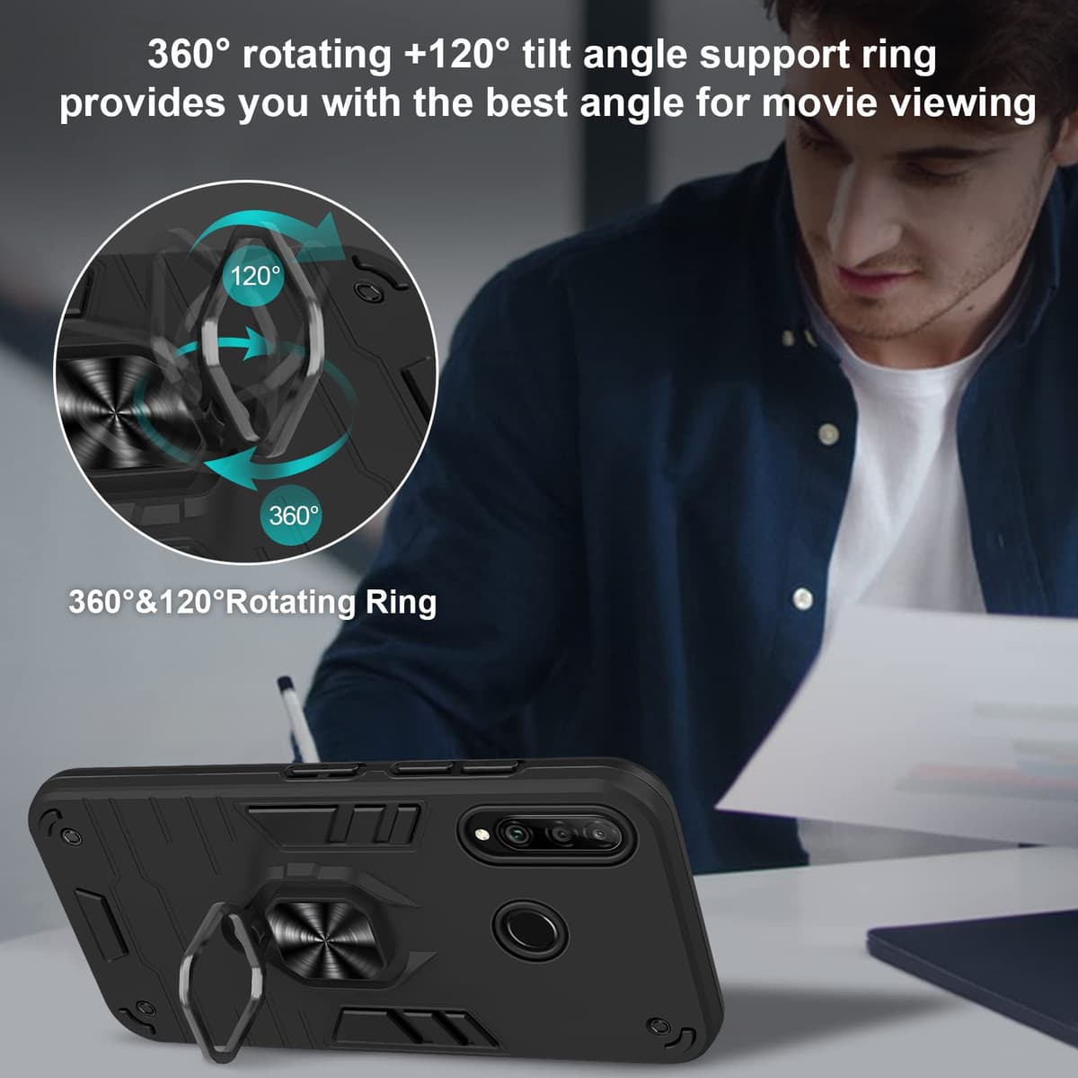 Funda para CMF Phone 2 Pro, Carcasa Antigolpes con Soporte anular metálico, Case Protectora de Grado Militar, Negro — view 44