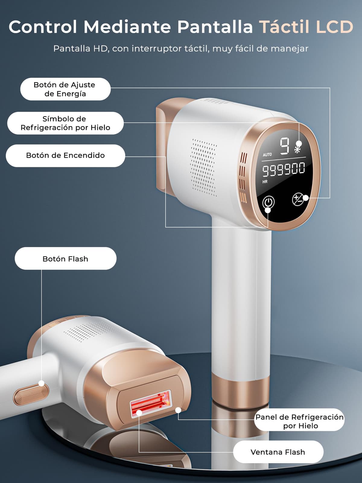 21J Depiladora Laser con Función de Refrigeración, 600-1200NM Depiladora Luz Pulsada con 9 Niveles de Energía, Pantalla Táctil LCD para Mujer y Hombre, Bikini, Axilas, Cara, Cuerpo Blanco — view 6