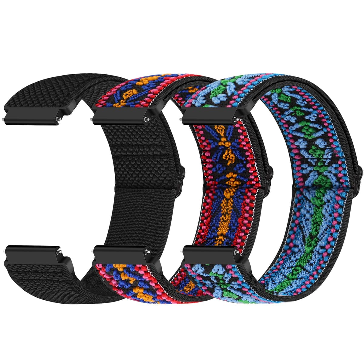 Yunshare Quick Release Watch Strap 18mm 19mm 20mm 22mm 24mm, Elastic Nylon Watch Bands Women Men for Samsung/Garmin/Fossil/Amazfit/Huawei/COROS/Xiaomi Replacement Wristband, 3pcs — view 12