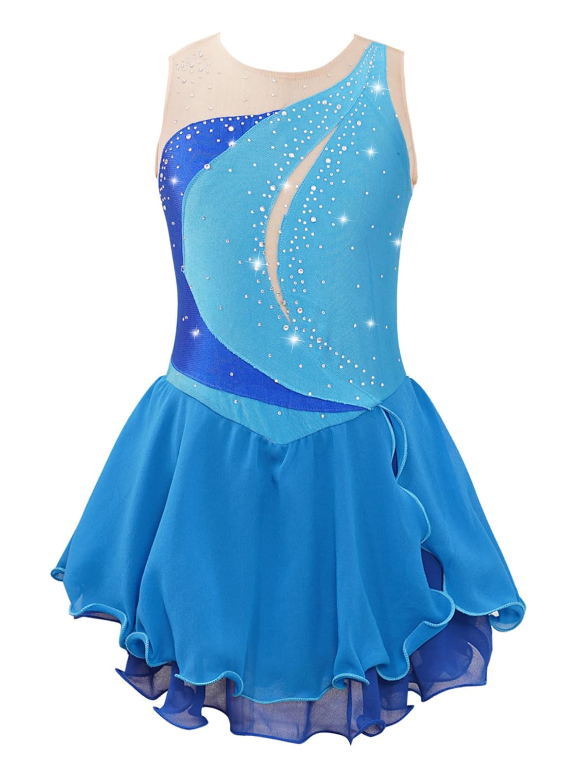 IEFIEL Vestido de Patinaje Artístico para Niña Maillot Ballet con Falda Malla de Gimnasia Rítmica sin Mangas con Lentejuelas Brillantes Vestido de Danza Lírica — view 9
