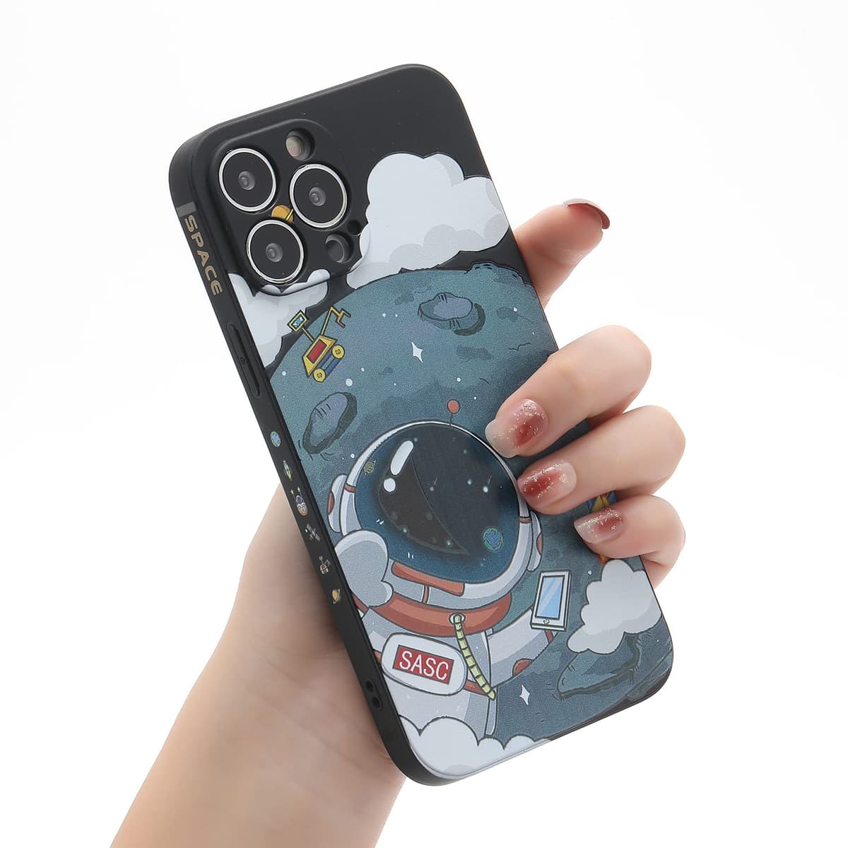 Yonds Queen for iPhone 12 Cute Case, Cool Cartoon Astronaut Planet Moon Space Design Stylish Soft TPU Bumper Shockproof Anti-Slip Protector Fashion Case (iPhone 12, Black Moon)
