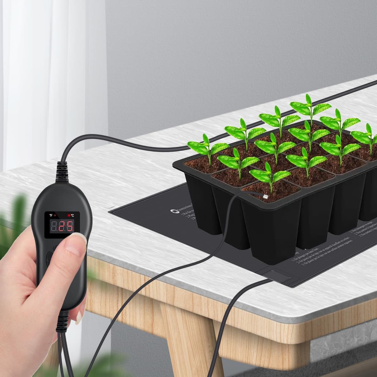 KETOTEK Manta Termica con Termostato para Plantas Semilleros 220V 30W, Alfombra Calefactora Plantas con Reguladora de Temperatura 0℃~42℃, Impermeable IP67 — view 2