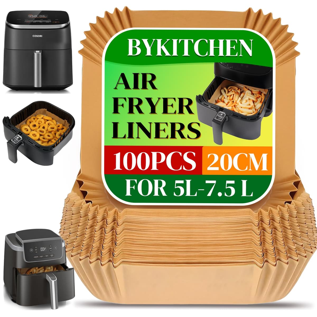 BYKITCHEN Air Fryer Parchment Paper Liner, 50PCS Square Air Fryer Liners Disposable, Greaseproof Paper, Compatible with COSORI, Ninja, Tefal, Russell Hobbs Fryers (Unbleached) — view 9
