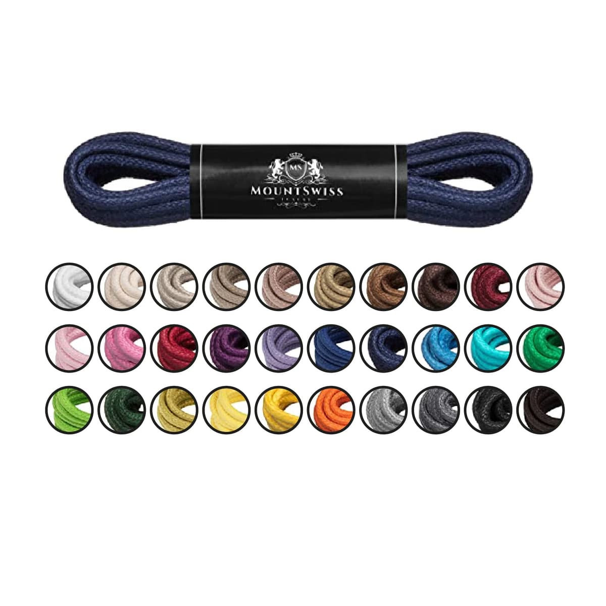 Cordones Mount Swiss© Luxury encerados y redondos para zapatos de traje y de piel, 2 - 3 mm de diámetro, 45 - 120 cm de longitud