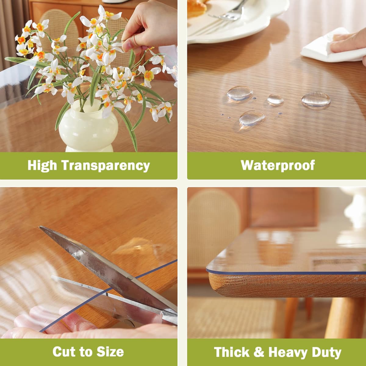 OstepDecor Clear Table Protector 36 x 60 Inch, 1.5mm Thick Plastic Table Cover, Waterproof PVC Clear Table Cover Protector, Desk Mat Writing Desk Pad for Desktop, Coffee & Dining Room Tabletop — view 4