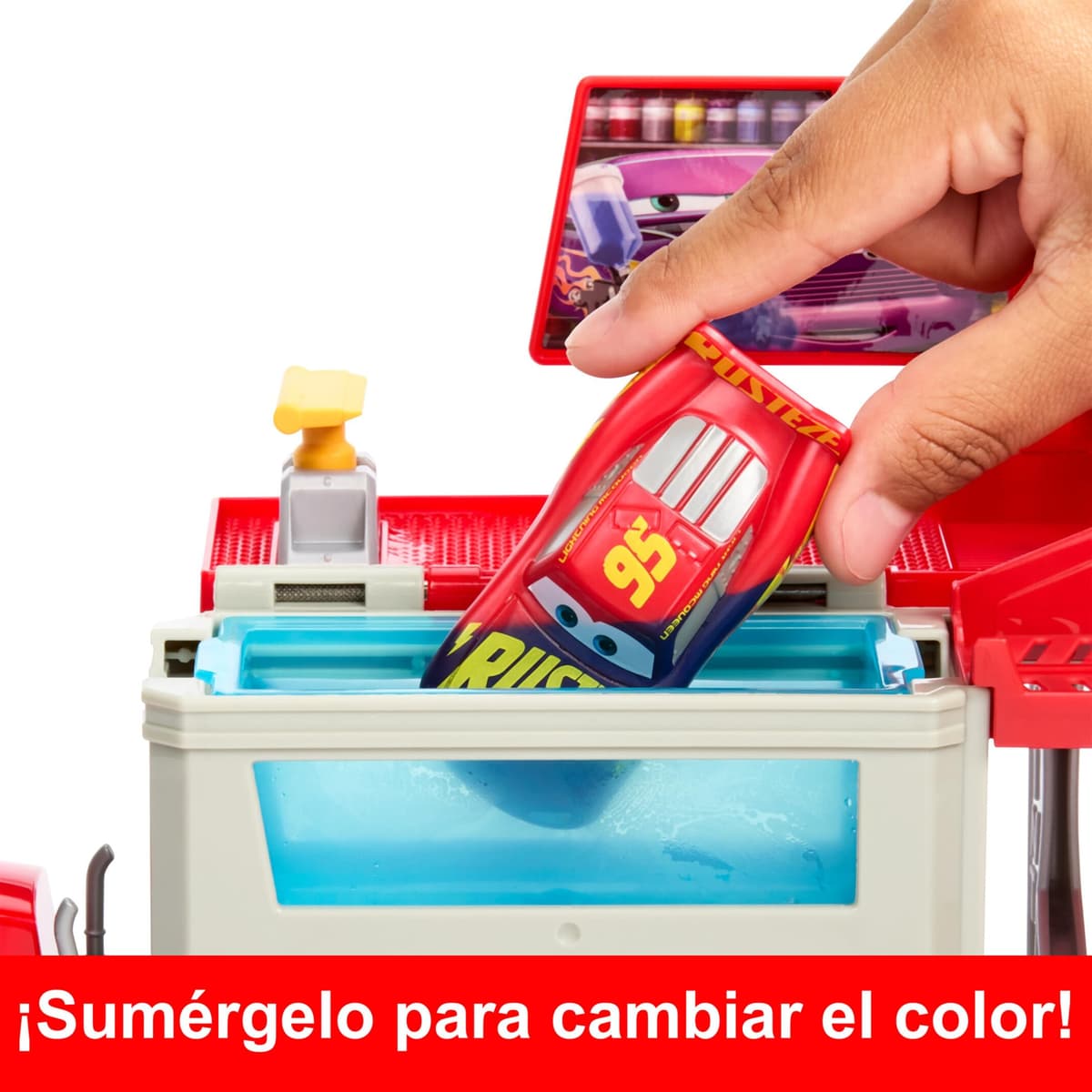 Mattel Disney Pixar Cars Color Changers Camión transformable Mack Taller de pintura, set de juego para coches de juguete con Rayo McQueen, cambia color en el agua, +3 años, HPD82 — view 3