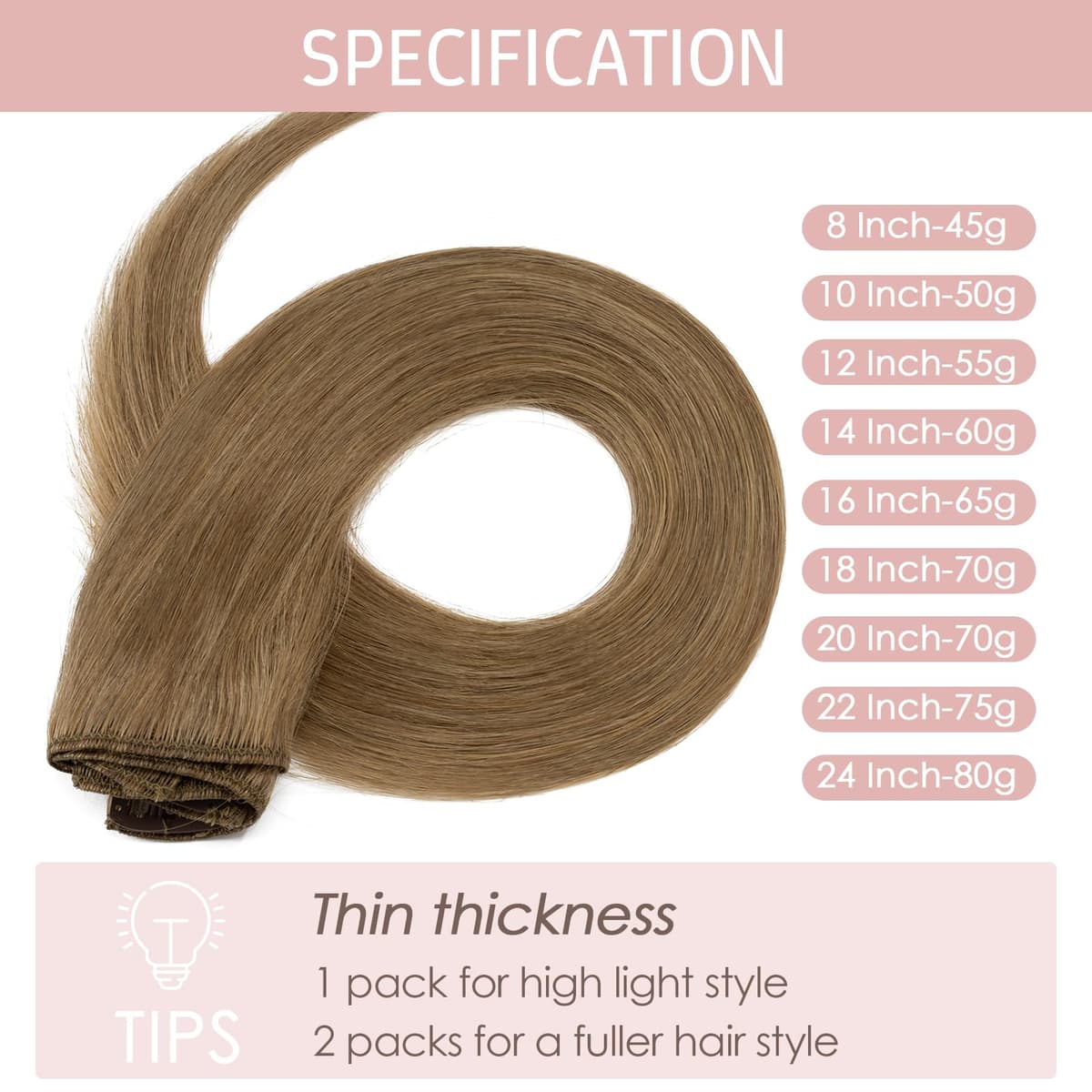 Silk-co 10inch Hair Extensions Clip in Hair Extension Human Hair #04 Medium Brown -Basic Thickness-Thin Weft- 8 Pieces Real Remy Straight Hair Extensions[50g] — view 84