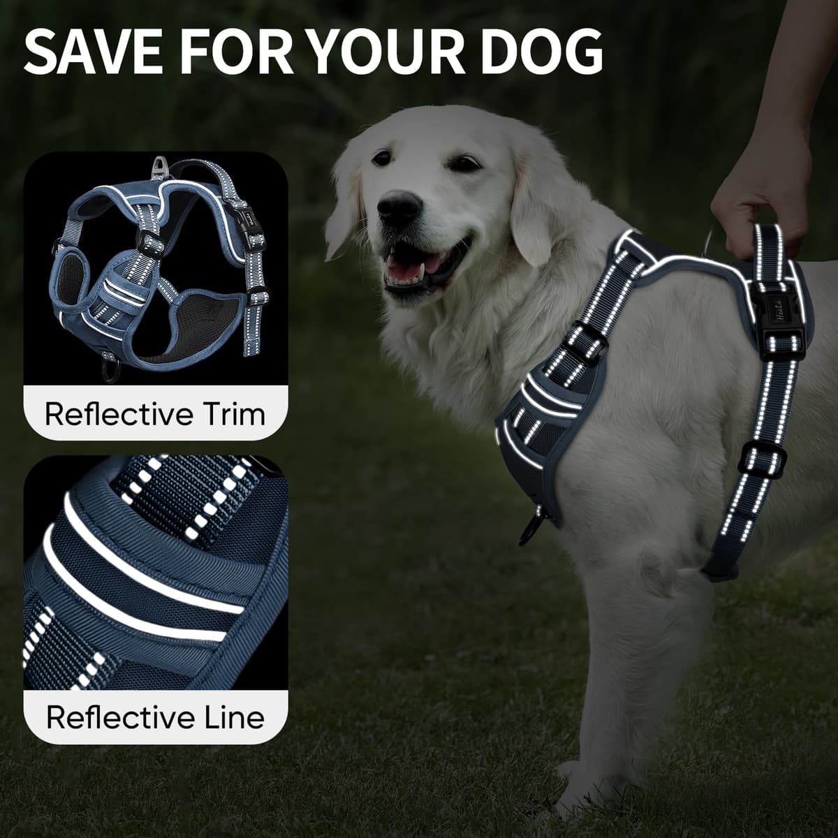 HEELE Dog Harness Medium No Pull Dog Vest Harness with Soft Handle Reflective Pet Harness for Outdoor Training Walking, Black, M — view 119