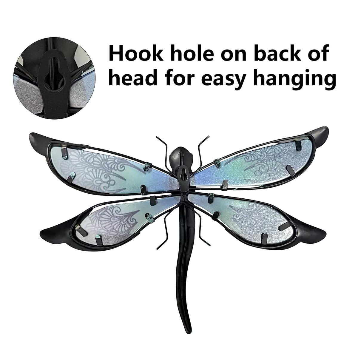 Liffy Glass Metal Dragonfly Wall Decor Pair - Outdoor Wall Art for Garden and Home - Hanging Decor Gifts for Women, Light Blue — view 5
