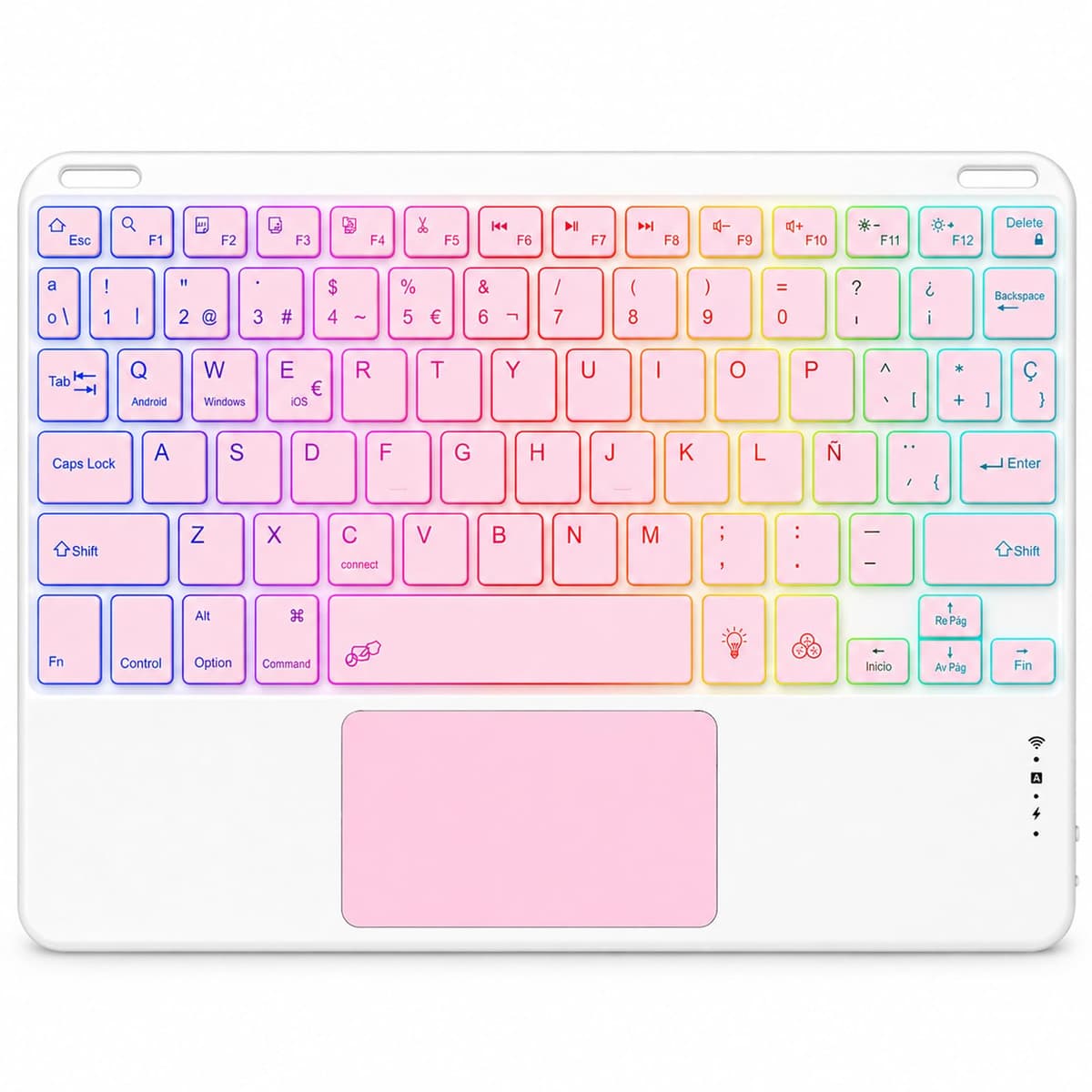 Teclado Bluetooth con Touchpad para iPad,Teclado Español Ñ Inalámbrico Retroiluminado para Tablets,Android,iOS y Windows,Teclado con 7 Colores Recargable Portátil QWERTY para iPad,Samsung,Huawei