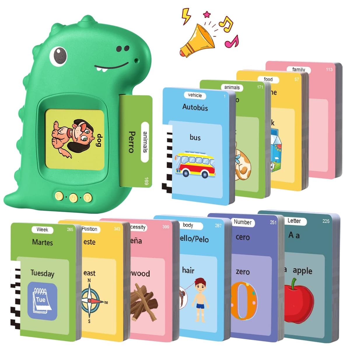 Tarjetas Flash Parlantes 510 Palabras Tarjeta Flash Parlante Juguetes Educativos Niños para 3+ Años 255 Tarjetas Flash Parlantes Juguetes de Aprendizaje Talking Flash Card (España Verde)