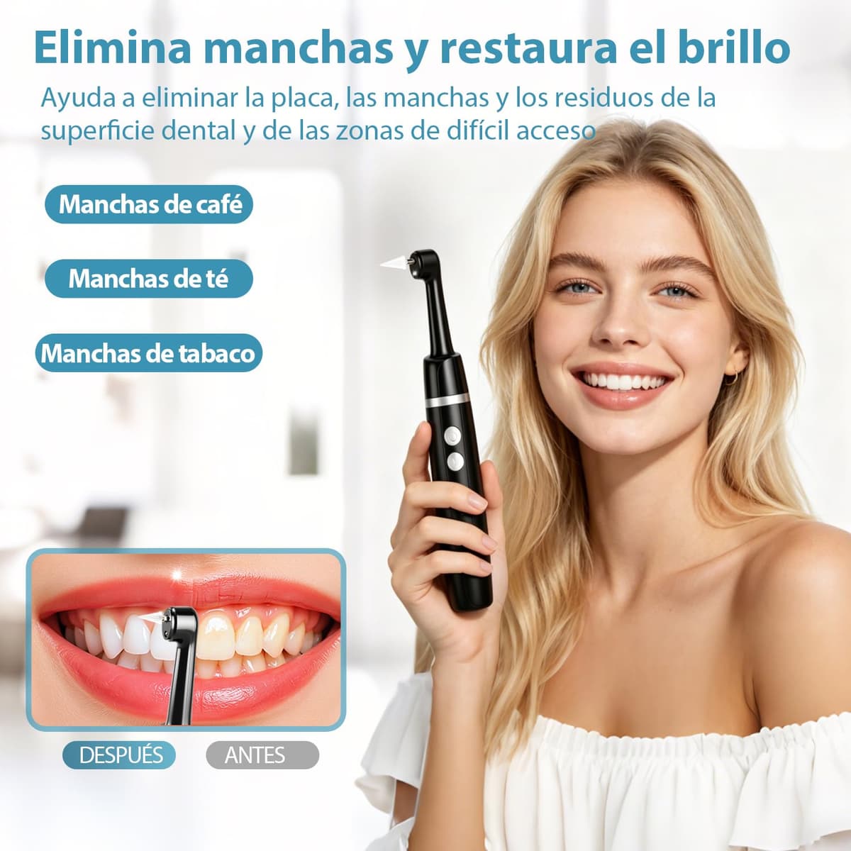 Kit Pulidor Dental Recargable para Limpieza y Blanqueamiento Dental, limpiador de sarro dental con 5 Cabezales, 5 Velocidades, Luz LED, quita sarro dental y manchas, IPX6 Resistente al Agua — view 4