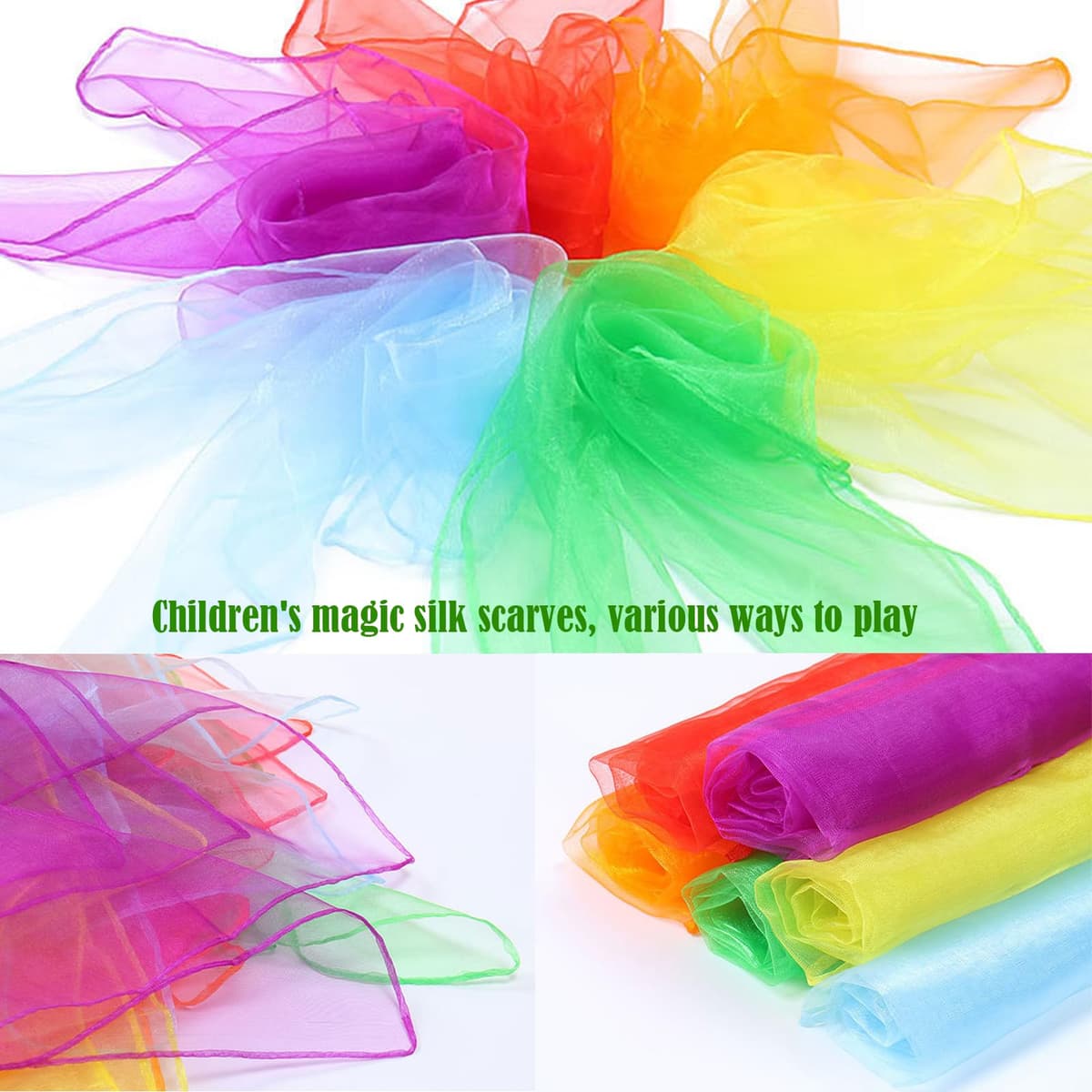 Genérico 20 Pañuelos de Malabares, Pañuelos de Colores, Pañuelos de Baile, Bufandas Malabares Pañuelos Mágicos para Fiestas Infantiles y Juegos Malabares 60 x 60 cm — view 4