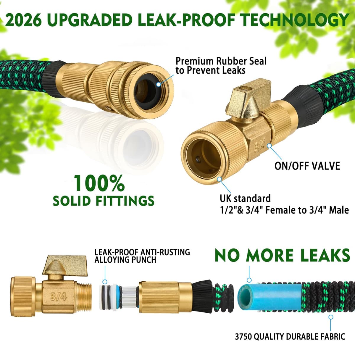 Expanding Garden Hose 100 ft - Expandable Garden Hose Leak-Proof with 4 -Layer Latex Core - 2026 Version/New Patented,Lightweight, Durable, No-Kink Flexible Retractable Water Hose — view 2