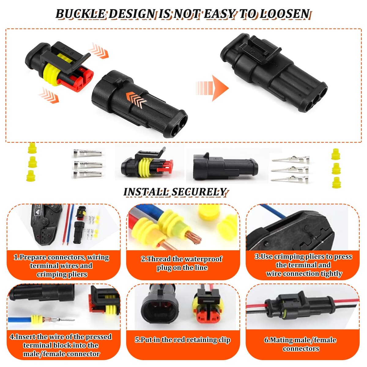 808 Pieces Waterproof Connector for Automotive, Electrical Connector Waterproof 1/2/3/4/5/6 Pins, Terminal Plug Connectors Sealed, Waterproof Car Connector for Motorcycle Scooter Car Boat — view 5