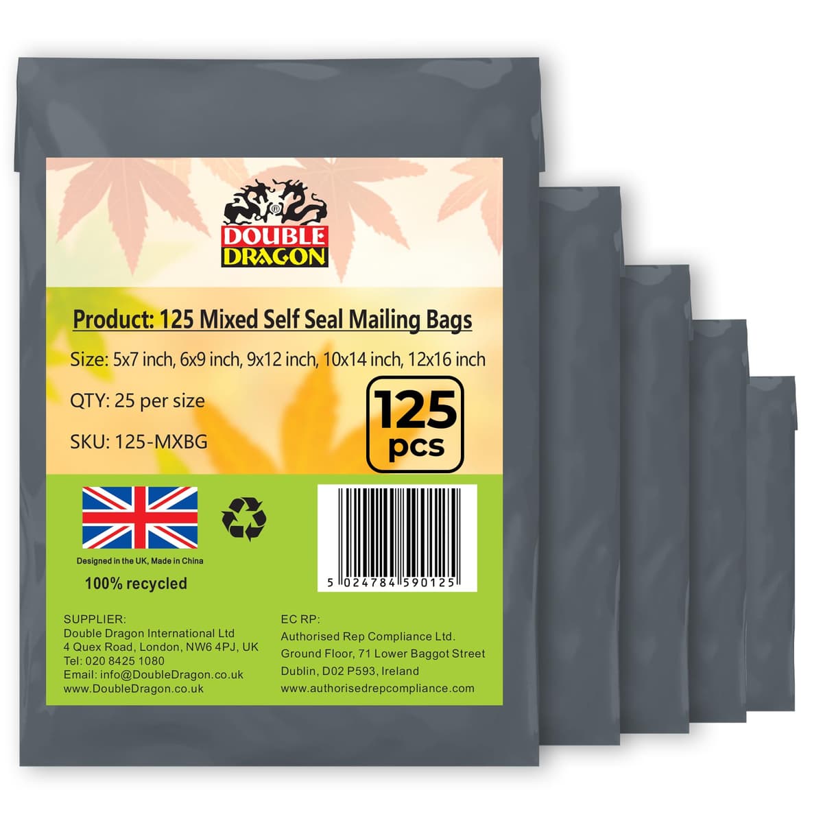 Double Dragon 60 Mixed Size Self-Seal Mailer Bags | Tamper-Proof Plastic Packaging for Mailing, Postage, Shipping & Delivery | Grey (4 Sizes | Small to Large | 15 Each) — view 10