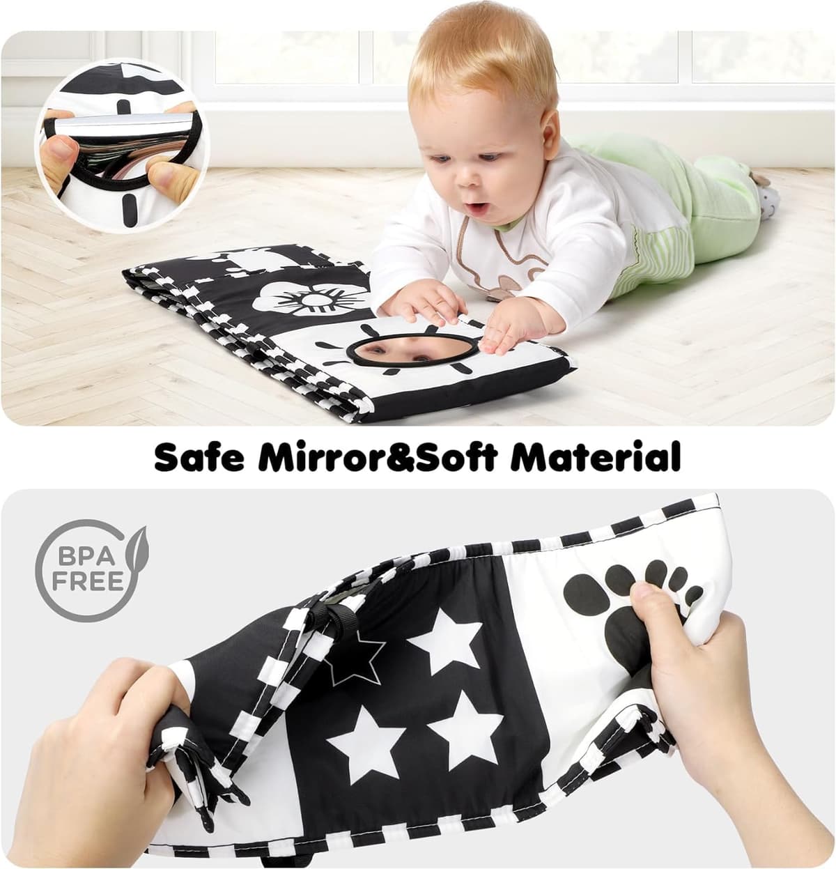 URMYWO Bebé Juguetes 0 6 Meses Negro Blanco Libro Bebé Contraste Libros de Tela 0 3 6 12 Meses Regalos para Bebés (BL-UK) — view 5