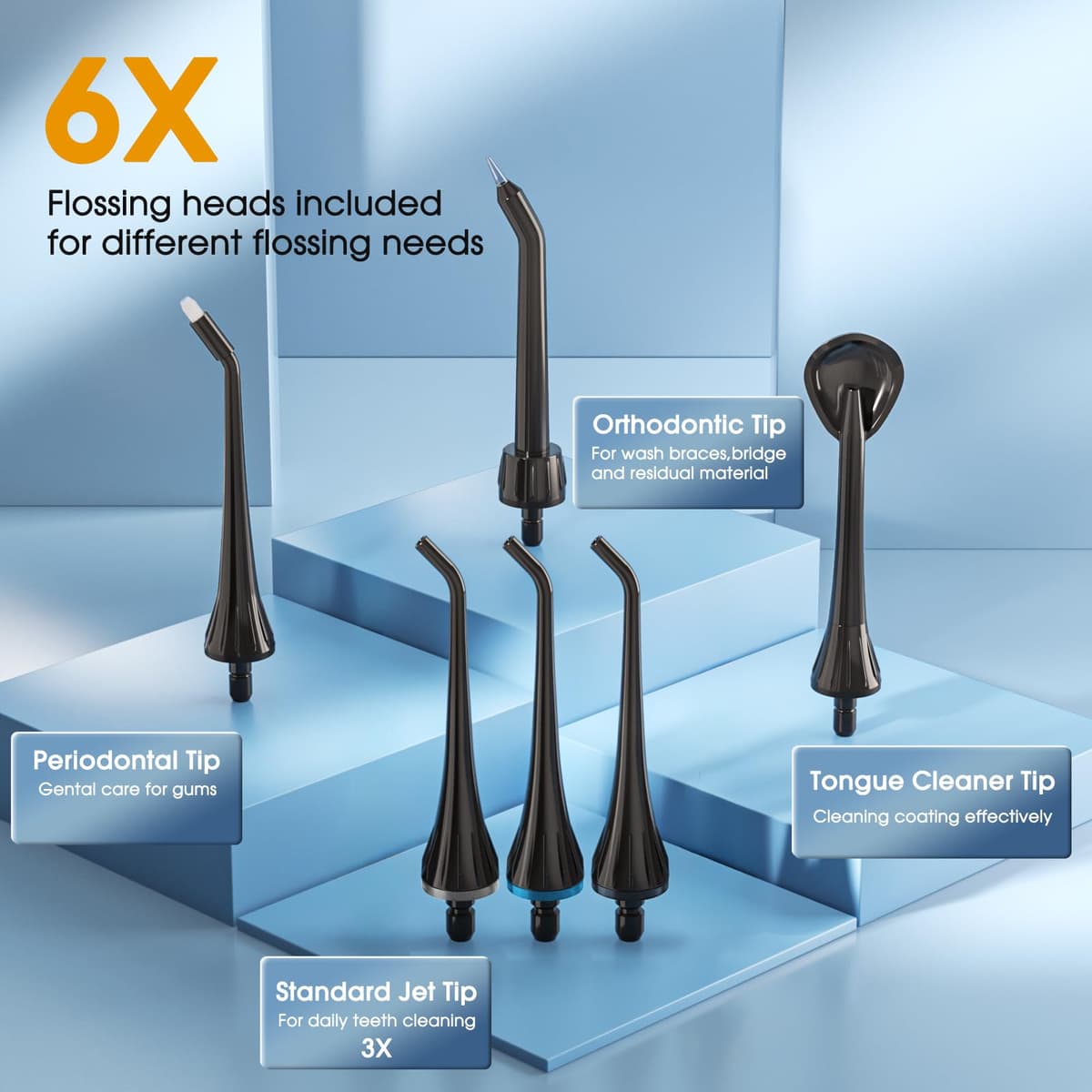 Hangsun Water Flosser for Teeth Cordless Oral Irrigator Dental Water Jet Electric Tooth Flosser with 6 Jet Tips 300ML Water Tank USB Rechargeable for Travel and Home Use (Black) — view 5