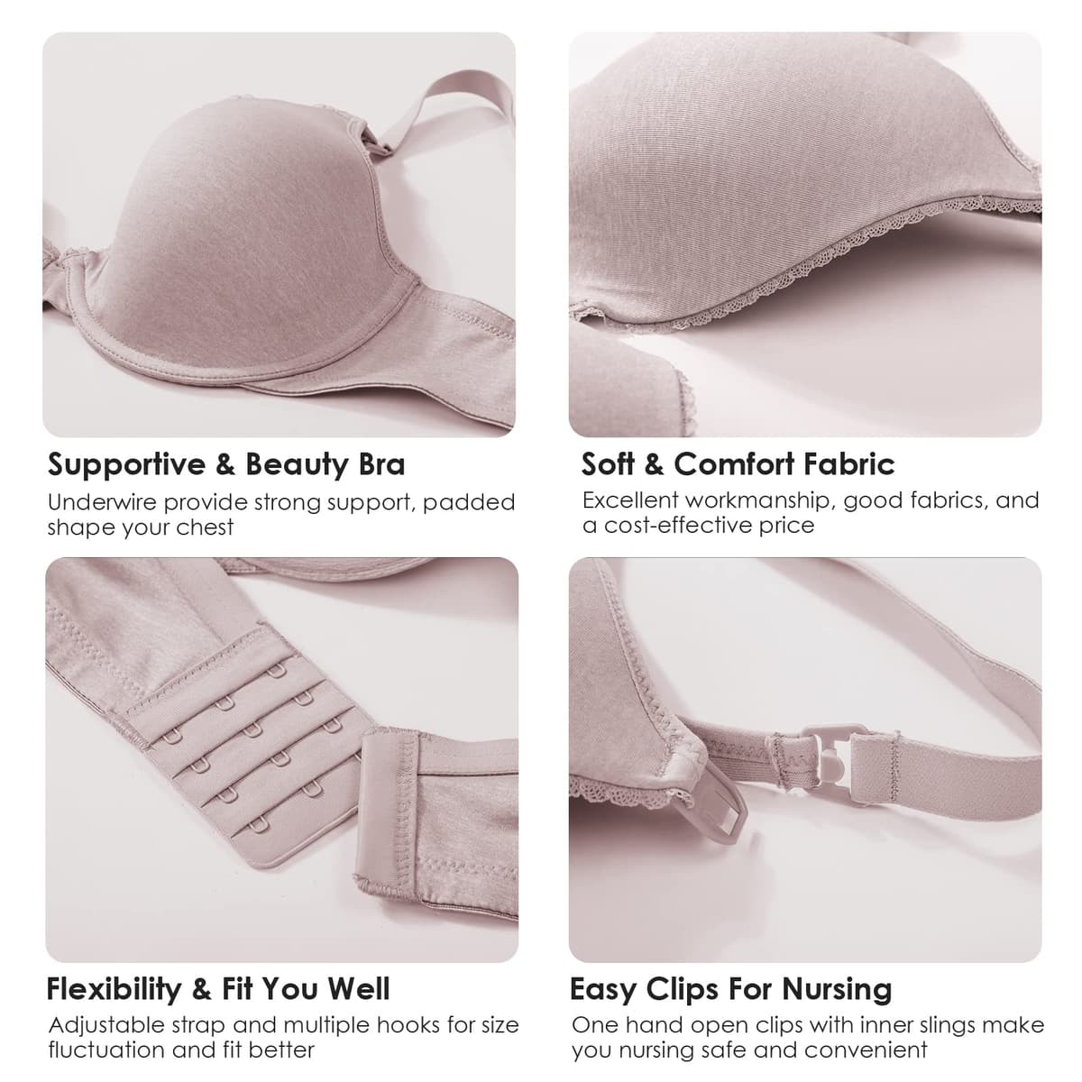 Gratlin Women's Full Cup Lightly Lined Plunge Underwire Maternity Nursing Bra — view 5