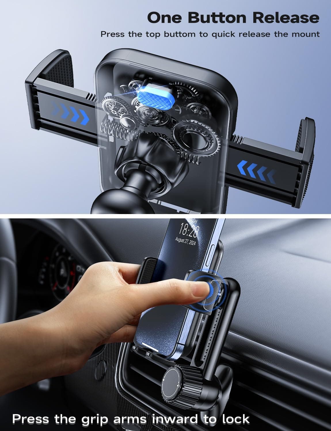 Soporte Móvil Coche Porta Telephone: [360°Rotación & Liberación de un Botón] Suporte Sujeta Teléfono Coche del Aire Ventilación, Cunas de teléfonos móviles Coches para iPhone/Samsung/Huawei/Xiaomi — view 4