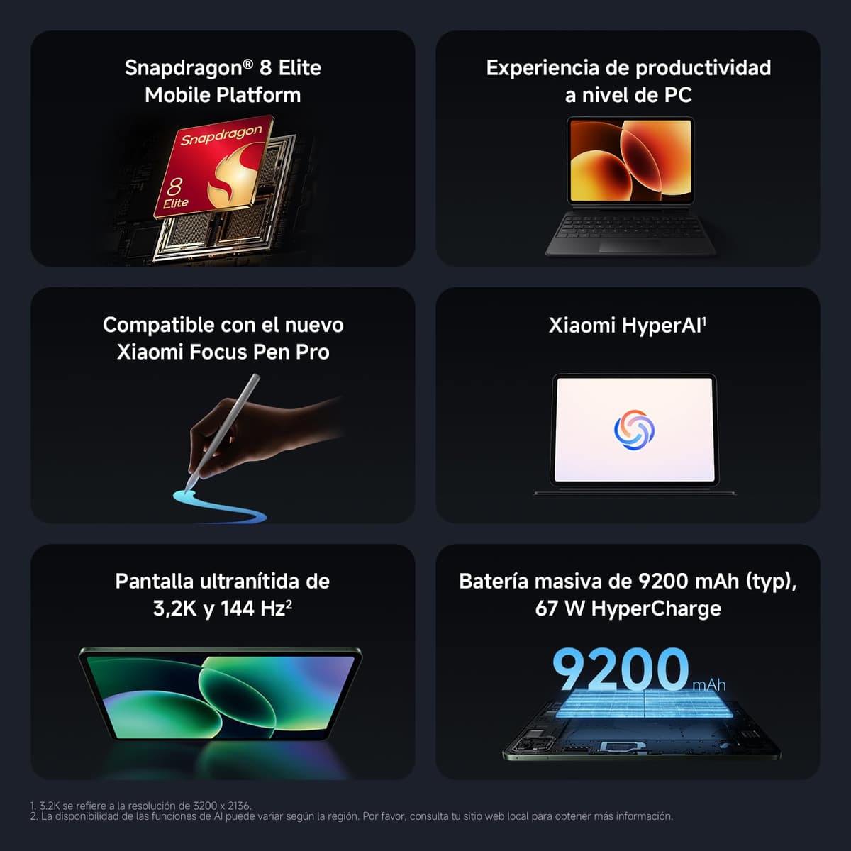 XIAOMI Pad 8 Pro Matte Glass - Tablet de 11.2" 3.2K (Snapdragon 8 Elite, 12GB de RAM, 512GB de ROM, WiFi 7, batería de 9200 mAh, 1 año de garantía Extra, Cargador no Incluido), Gris (Versión ES) — view 3