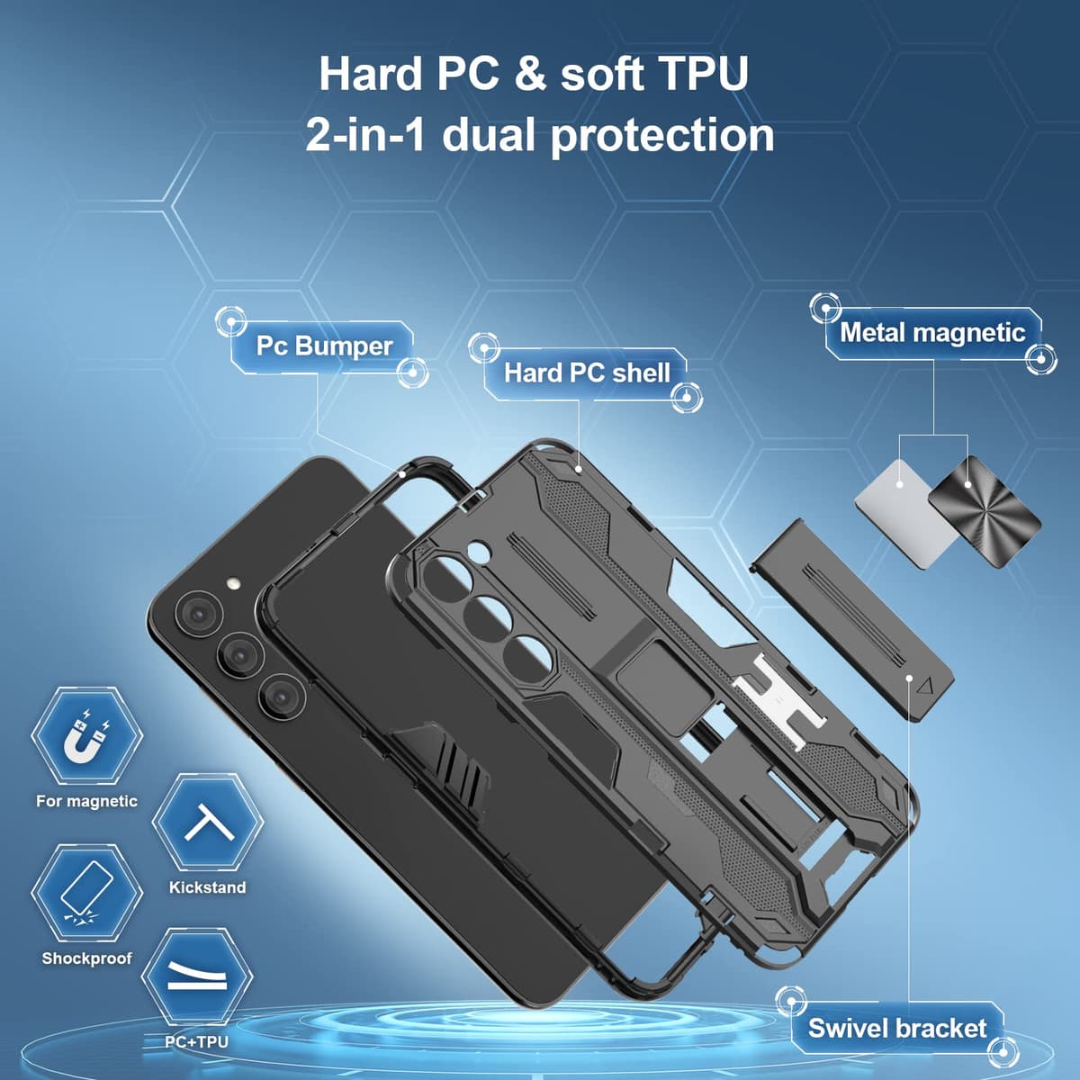 Funda para CMF Phone 2 Pro, Carcasa Antigolpes con Soporte anular metálico, Case Protectora de Grado Militar, Negro — view 1403