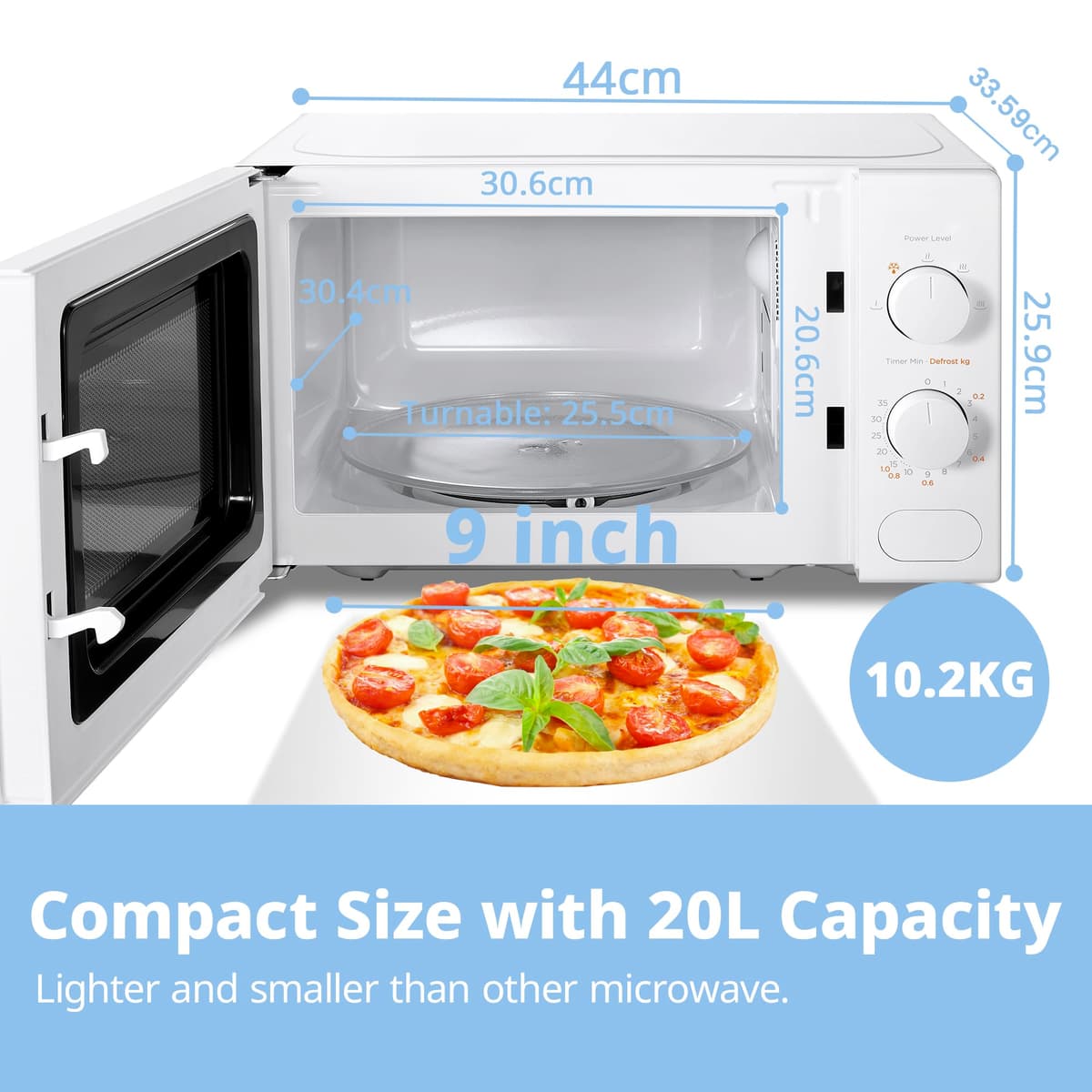 COMFEE' 700W 20L White Microwave Oven With 5 Cooking Power Levels, Quick Defrost Function, And Kitchen Manual Timer - Compact Design CM-M202CC(WH) — view 5