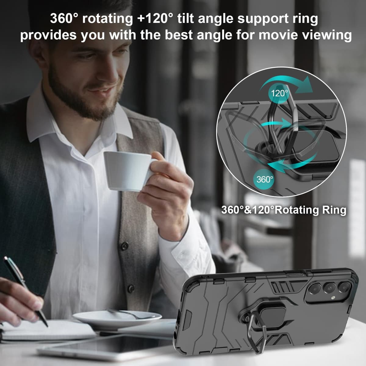 Funda para CMF Phone 2 Pro, Carcasa Antigolpes con Soporte anular metálico, Case Protectora de Grado Militar, Negro — view 1689