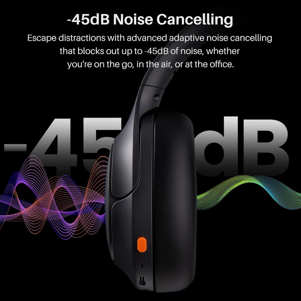 TOZO HT3 Bluetooth Headphones, Active Noise Cancelling with 5-Mic AI Chat, Wireless Over Ear Bluetooth, Hi-Res Audio, 90H Playtime, Transparency Mode, Dual Bluetooth Connection, 32 EQ Modes — view 5