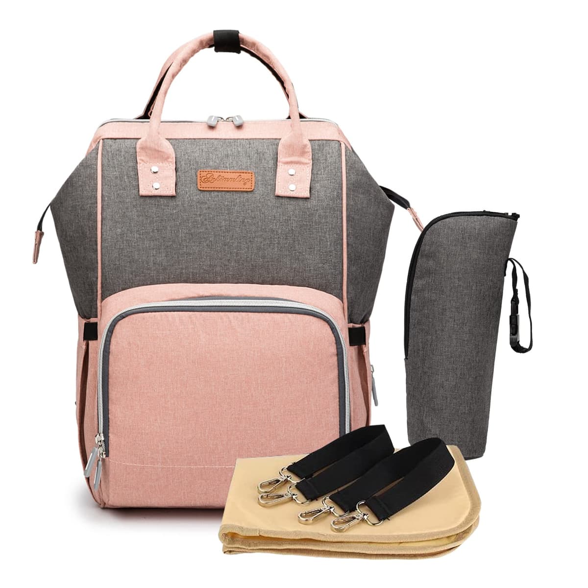 Multifunción pañal bolsa de pañales cambiador de viaje, gran capacidad mochila bolsa reutilizable, ligero elegante Durable Mochila con bolsillo botella aislante para mamá y papá