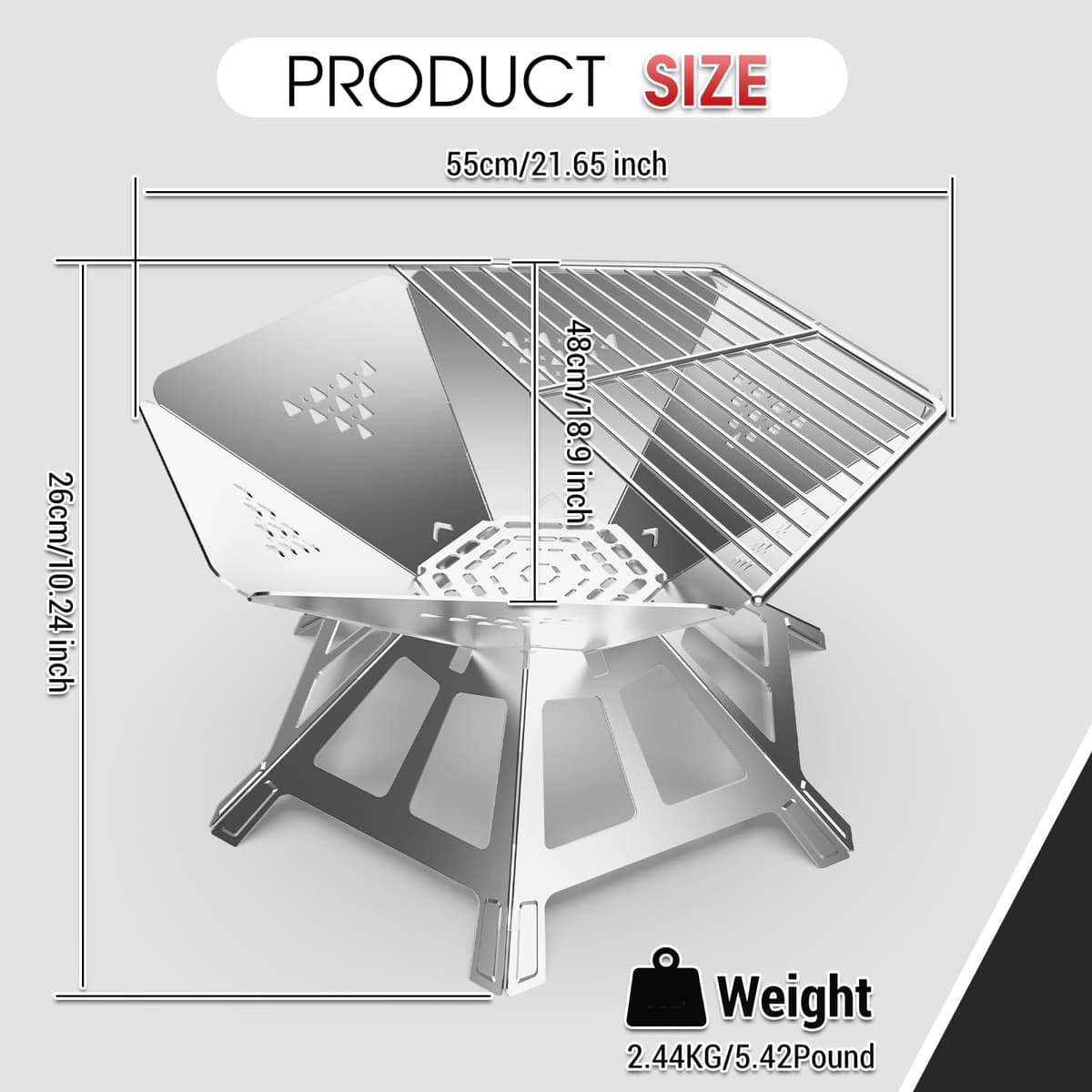 Portable Fire Pit for Garden BBQ Camping Essentials Equipment,Collapsible 304 Stainless Steel Bbq Camping Stove Grill Firepits for Outdoors Picnic Terrace Camping Campfire Bonfire BBQ Barbecue PatioXL — view 4