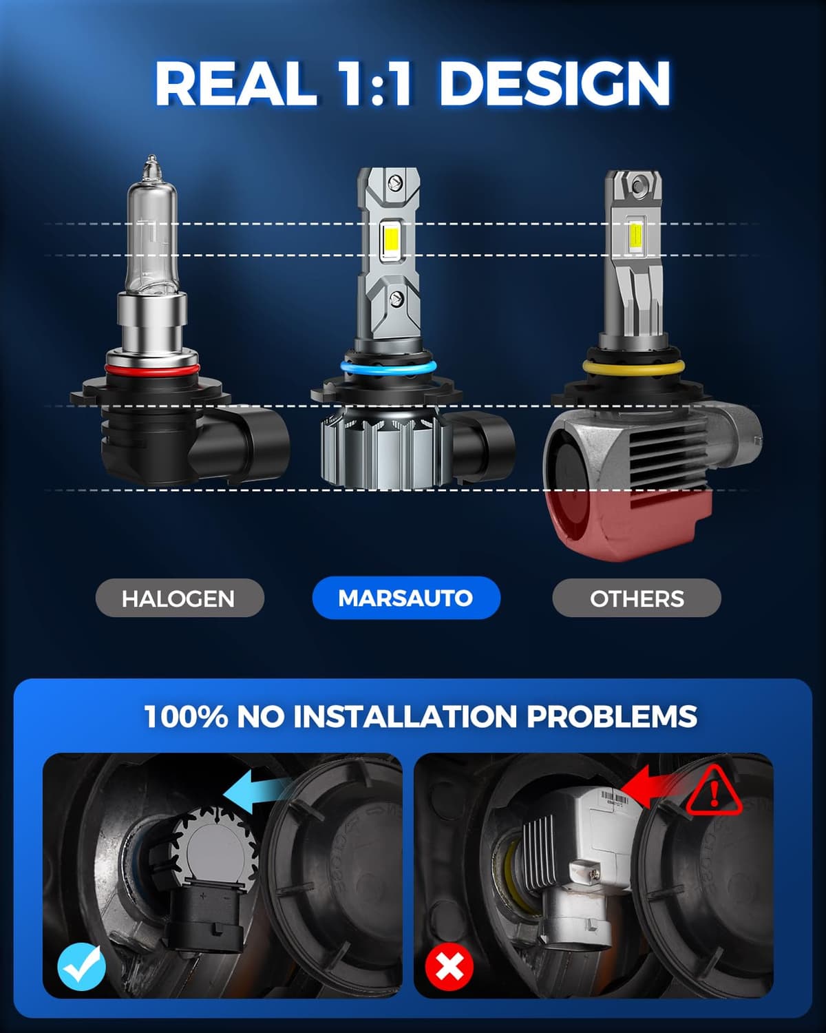 Marsauto 9005 LED Headlight Bulbs, 900% Super Bright, Real 1:1 Design 9005 HB3 LED Bulb, 6000K Cool White Halogen Replacement, 3min Plug and Play IP68, Pack of 2 — view 6