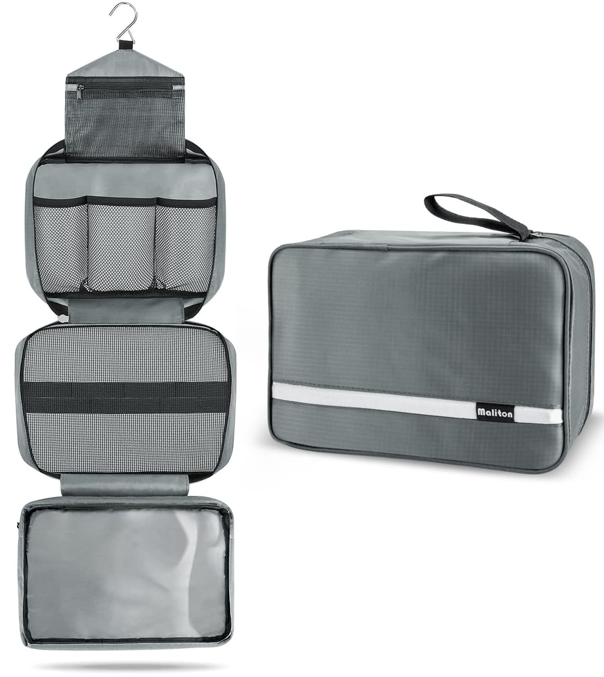 Maliton Hanging Toiletry Bag, Waterproof Large Mens Wash Bag, Foldable Travel Toiletry Bag with 4 Compartments, Travel Essentials for Business Trip, Vacation and for Overnight & Shower（Black） — view 14