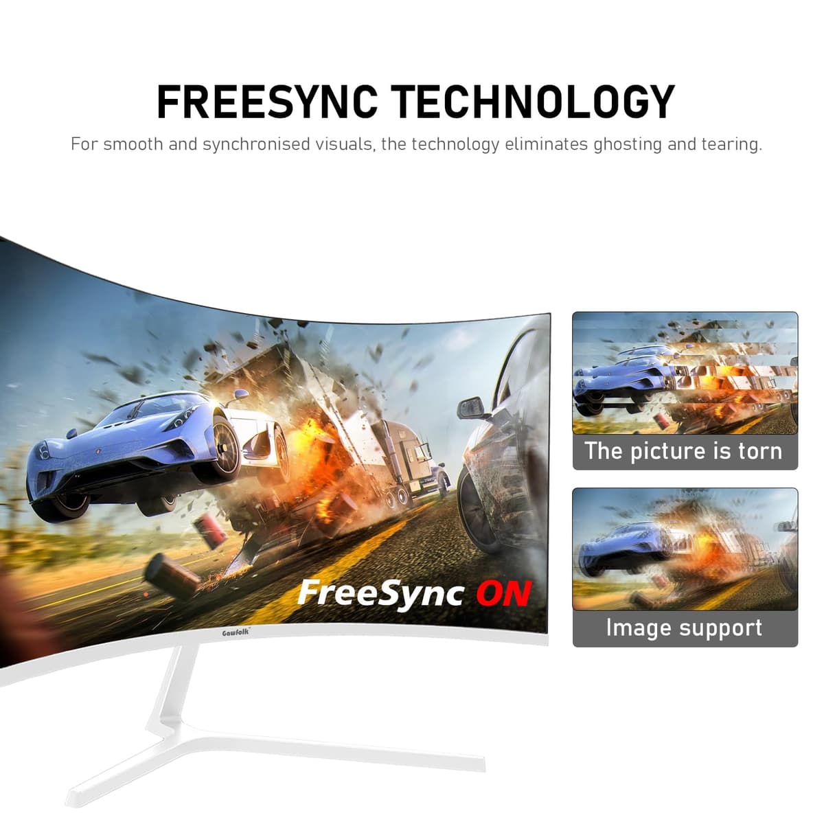 Gawfolk 27 Inch PC computer screen,1800R Curved Gaming 280Hz Monitors, FHD1080p 1ms without Bezel, freesync, 98%sRGB,178 ° Angle View HDMI DisplayPort, Compatible with Wall-Mounted VESA100*100MM-White — view 3