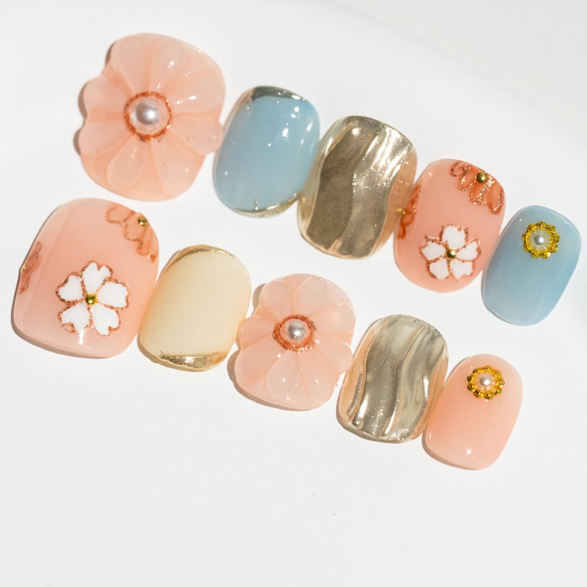 Sun&Beam Nails Handmade Press On Nail Long Coffin Ballerina Pink Flower Acrylic Fake Tip 3D Design Art Charms Cute with Storage Box 10 Pcs (S) — view 319