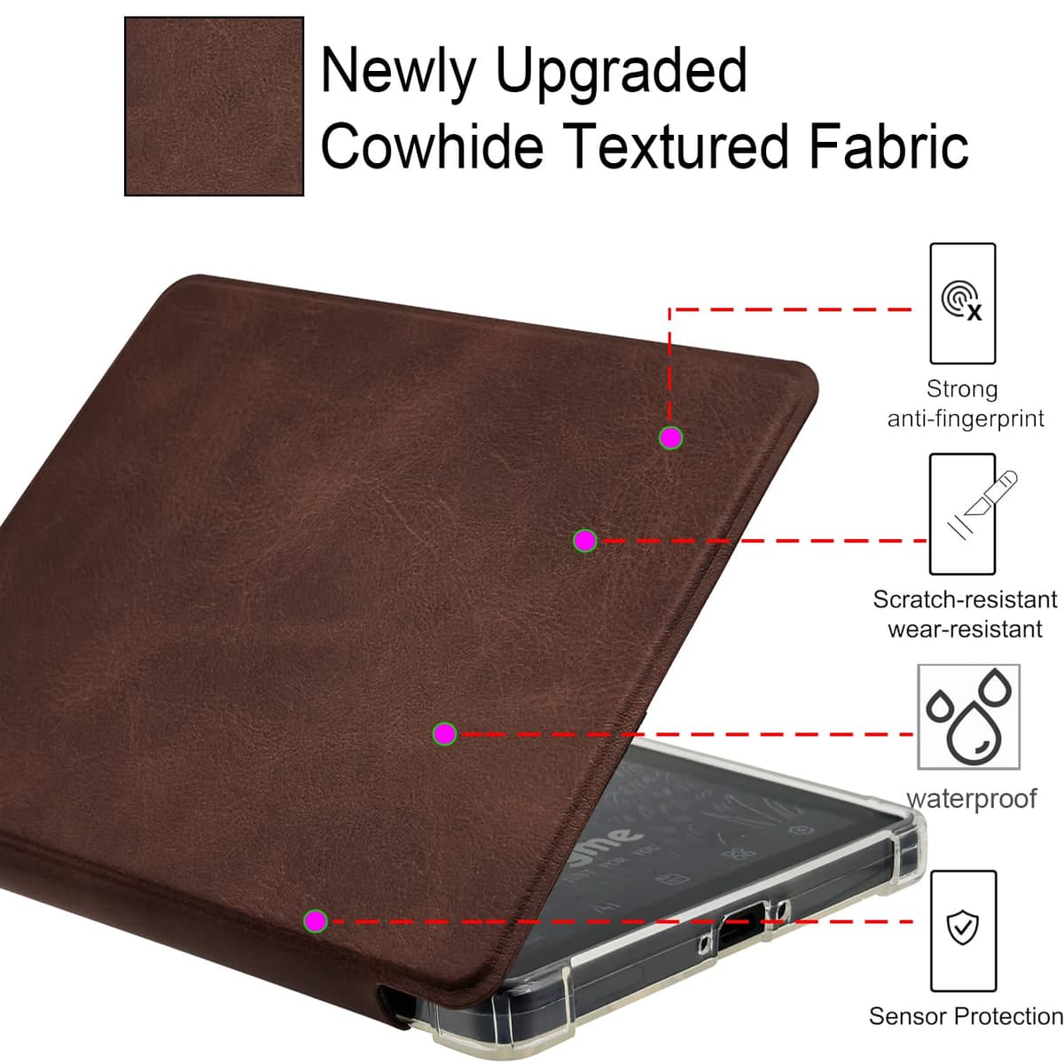 Transparent TPU Back Case for 6'' Bigme B6 Color/Bigme B6 Ultra-Thin Lightweight Enhanced Auto Sleep/Wake Cover with Thickened Corners, Magnetic Closure (Cowhide Brown) — view 3