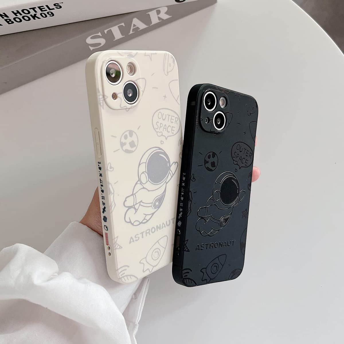 Yonds Queen for iPhone 15 Plus Cute Case, Cool Cartoon Astronaut Rocket Moon Space Design Stylish Soft TPU Bumper Shockproof Anti-Slip Protector Fashion Case (Fly Black, iPhone 15 Plus) — view 4
