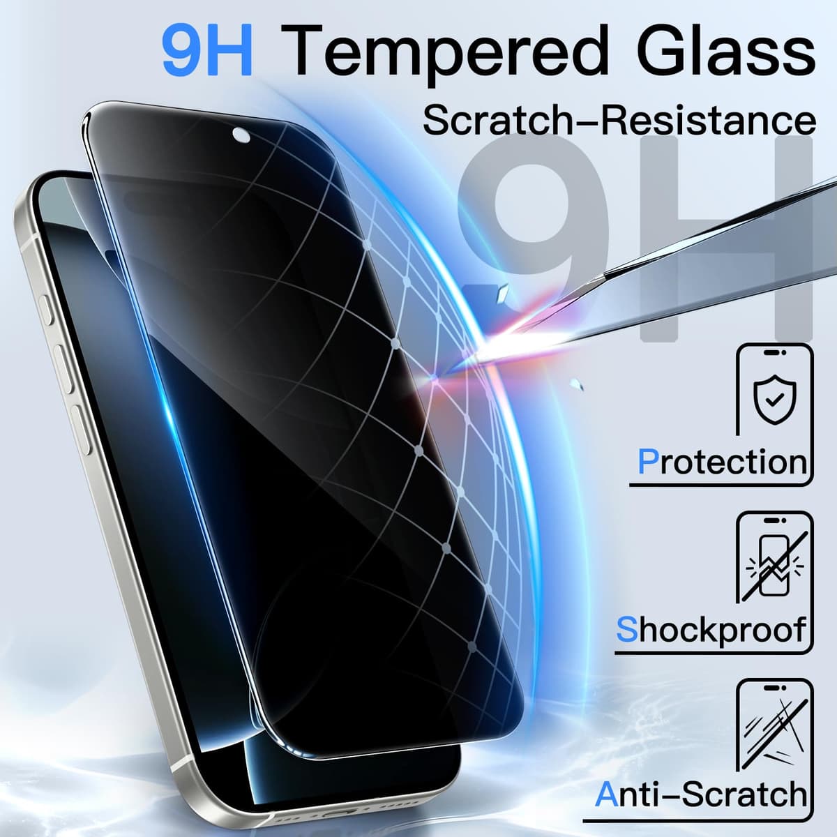 JETech Protector Pantalla de Privacidad para iPhone 16 Pro 6,3 Pulgadas, Antiespia Cristal Vidrio Templado con Marco de Instalación Fácil, 2 Unidades — view 5