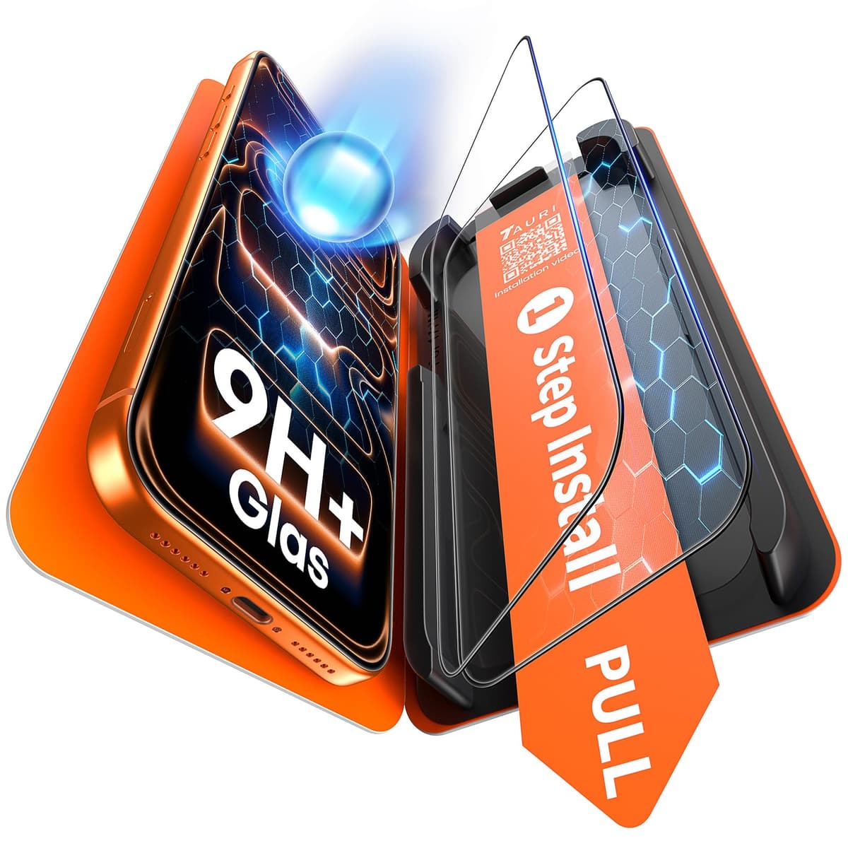 TAURI Designed for iPhone 17 Pro Screen Protector, 2 Pack 9H+ Tempered Glass Film + 1 Dust Free Installation Tool, [Military-Grade Shatterproof] Anti-scratch No Dust No Bubbles