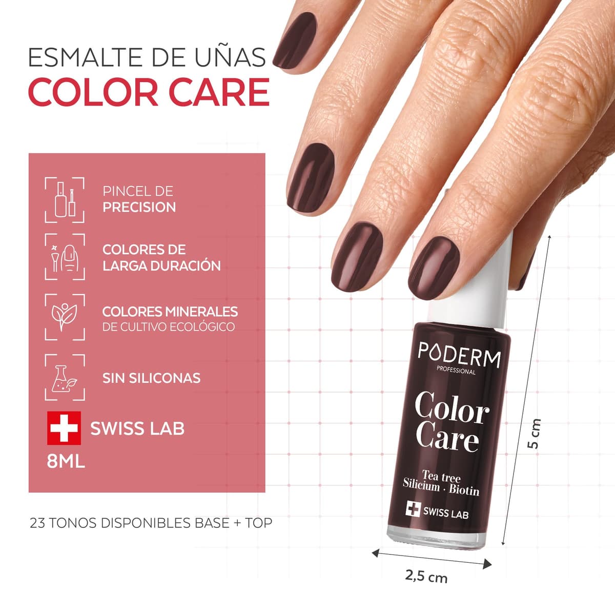 Poderm Esmalte Antimicótico para Uñas - Rojo Negro – 8 ml | Antifúngico con Tea Tree, Silicio y Biotina | Fortalece, Repara y Cubre las Uñas Amarillas y Dañadas | Creado por una Podóloga en Suiza — view 5