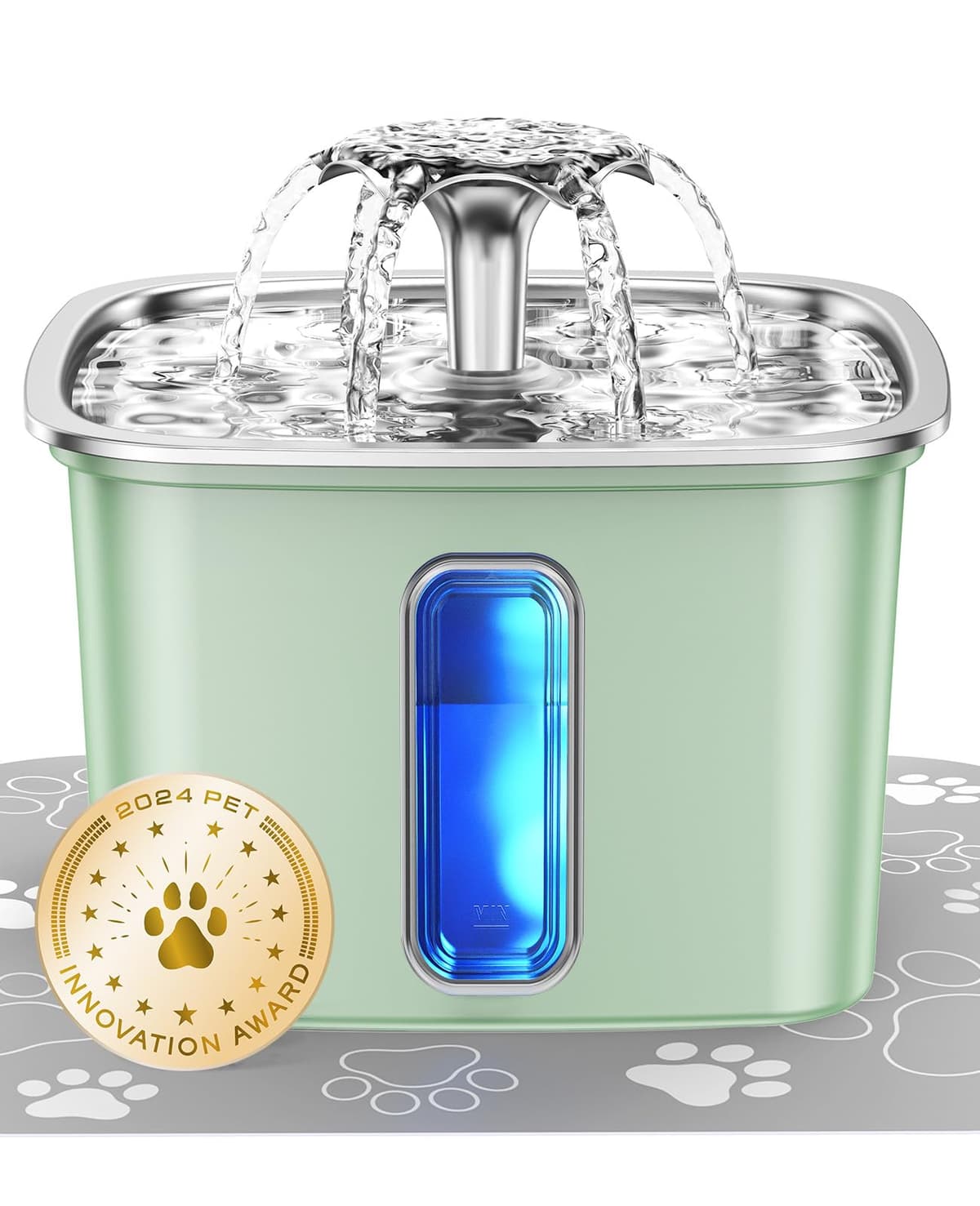 Veken Innovation Award Winner Stainless Steel Cat Water Fountain, 108oz/3.2L Automatic Pet Fountain Dog Water Dispenser with 3 Replacement Filters & Silicone Mat, Gifts for Cats, Dogs (Silver) — view 17