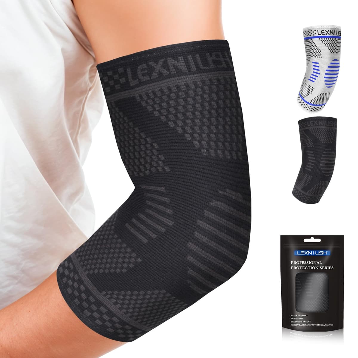 Tennis Elbow Brace for Men Women, Arm Compression Sleeve for Tendonitis, Tennis, Golfers Elbow Pain Relief, Arm Brace Support for Weightlifting, Workouts, Sports (Black,M)