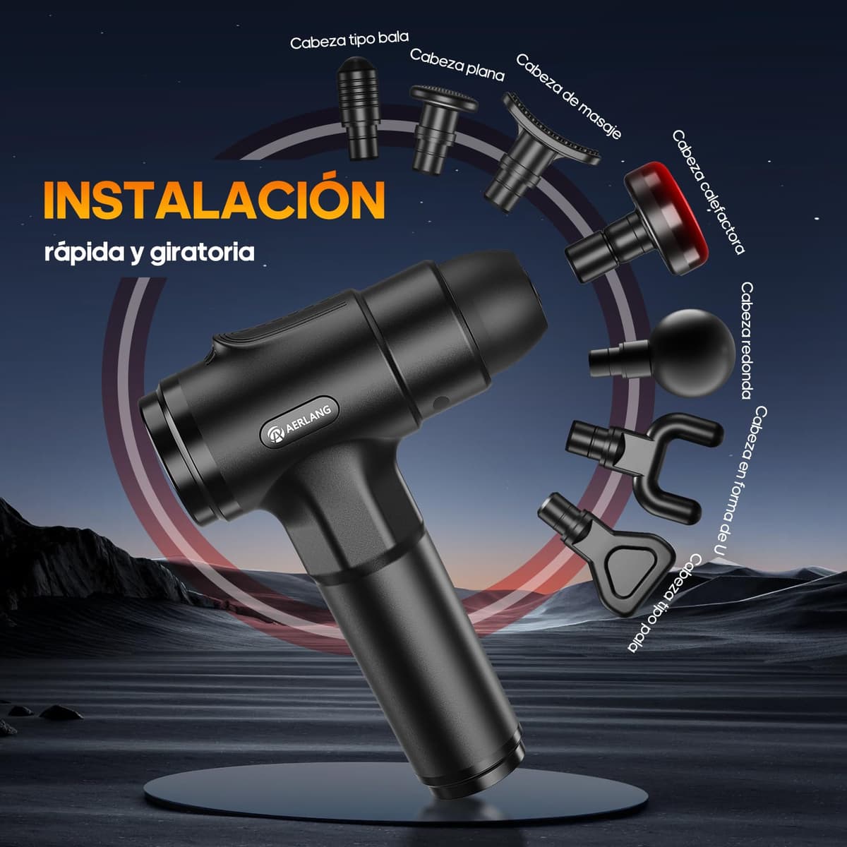 AERLANG Pistola de Masaje Muscular con Calor – Masajeador Muscular Profundo con 20 Velocidades, 7 Cabezales y Pantalla LED, Masajeador Cervical y Espalda – Regalo para Hombre, Mujer, Papá y Mamá — view 4