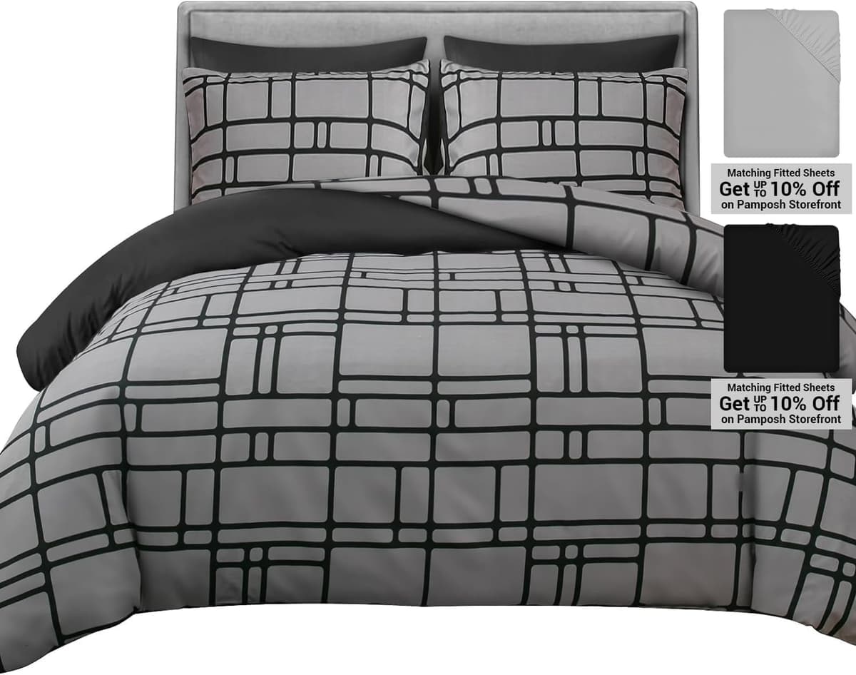 Pamposh 3 Pcs Single Duvet Cover Set with Matching Black Single Fitted Sheet 40 cm Extra Deep Pocket - UltraSoft Breathable Premium Microfibre Reversible Quilt Cover Bedding Set For All Seasons — view 73