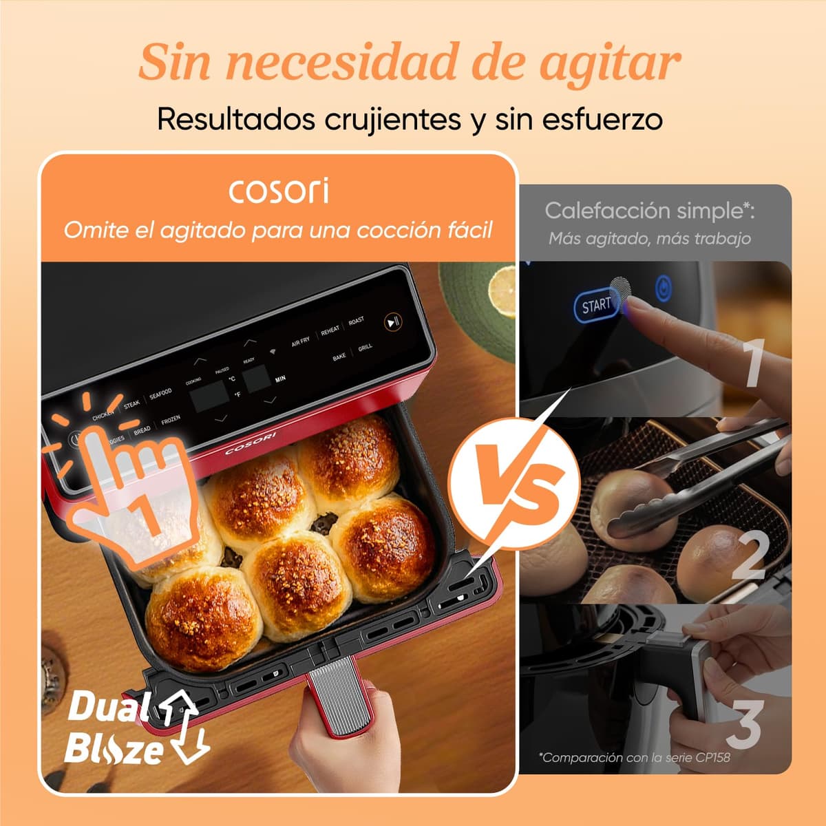 Cosori Dual Blaze Air Fryer WiFi 6,4L, Freidora de Aire sin Aceite 11 en 1, Temperatura y Tiempo Ajustables, 90+ Recetas en la App Creadas por Chef en Español, Apto para Lavavajillas, Roja — view 4