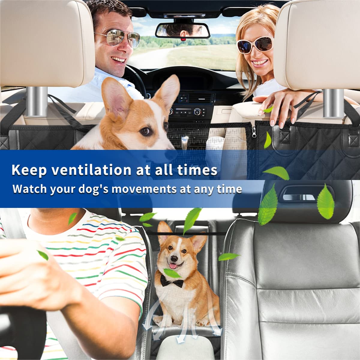 4 en 1 Funda Coche Perros Asiento Trasero, Cubre Asientos con Ventana Protector Lateral, Impermeable Antideslizante, SUV, Camiones (137 x 147 cm) — view 3