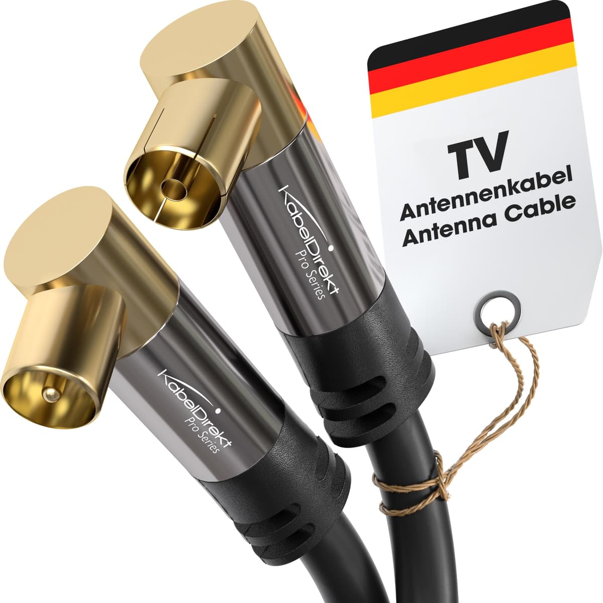 KabelDirekt – Cable Antena TV 4K, Cable Coaxial – 90° acodado – 2m – TV digital y analógico – Disponible en 0,5-20m (Enchufe acodado/Toma acodada, para DVB-C/DVB-T/DVB-S, negro)