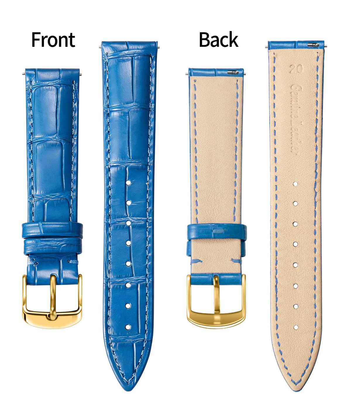 BINLUN Quick Release Leather Watch Straps Replacement Watch Bands Smart Watch Strap Crocodile Pattern in 10 Colors 13 Sizes with Silver/Gold/Rose-Gold Buckle for Men Women(10mm-24mm) — view 145