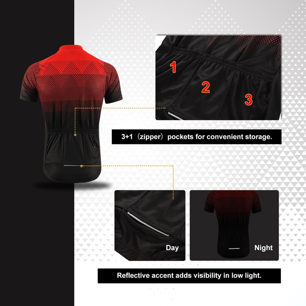 BERGRISAR Camiseta de Ciclismo de Manga Corta para Hombre, 3+1 Bolsillos con Cremallera — view 5
